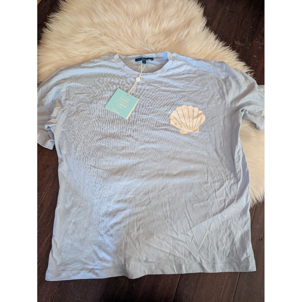 NWT NEW Shore Apres Sea Light Blue Seashell Pocket Crew T-Shirt L Large